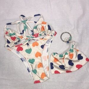 Zuliana Heart Print Brazilian Cut Triangle Top Bikini Set New With Tags